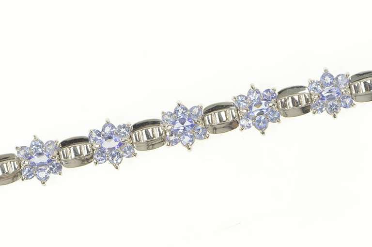 14K White Gold Tanzanite Round Flower Cluster Tennis Bracelet