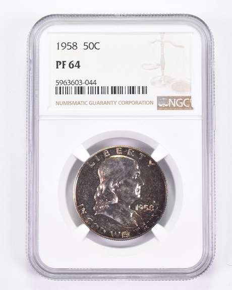 PF64 1958 Franklin Half Dollar - Graded NGC Toned!
