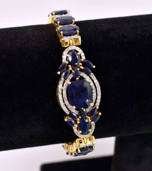 Sensational 31.98CTW Sapphire & 3.00CTW Diamond Bracelet in Gold Plated Sterling Silver