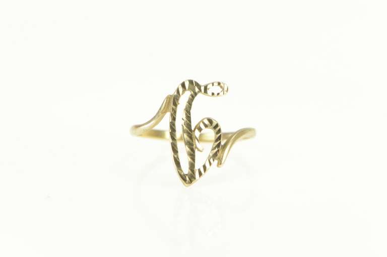 10K Yellow Gold Diamond Cut D Letter Initial Monogram Name Ring