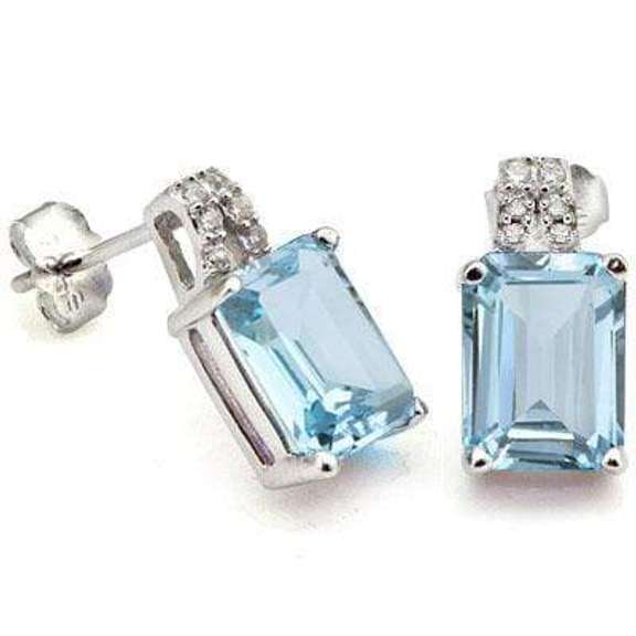 3 2/3 CARAT BLUE TOPAZ & CREATED DIAMOND SILVER EARRINGS