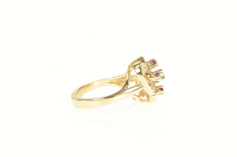 10K Yellow Gold 1950's Natural Ruby Diamond Heart Bypass Ring
