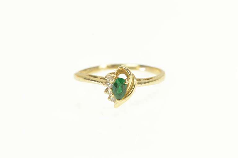14K Yellow Gold Pear Emerald Diamond Accent Statement Ring