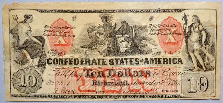Famous Counterfeit $10 Sept 2 1861 Confederate States Note