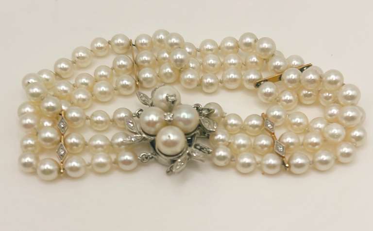 14kt Gold, Pearl, & Diamond Bracelet