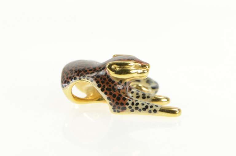 14K Yellow Gold 3D Enamel Leopard Cheetah Big Cat Pendant
