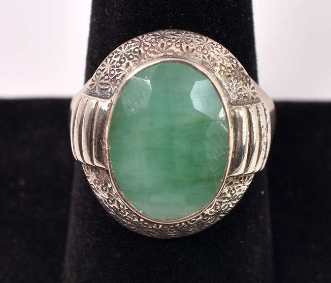 Green Beryl Set In Sterling Ring
