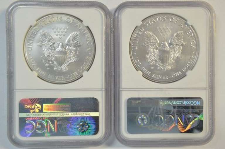2 Scarce Burnished 2015-W & 2018-W NGC MS70 $1 Silver Eagles