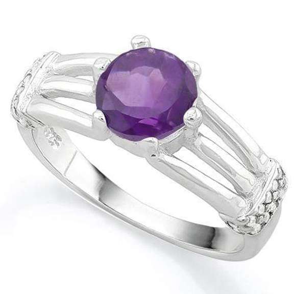1 1/4ct AMETHYST & (20 PCS) CREATED DIAMOND STERLING RING