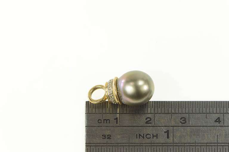 14K Yellow Gold Tahitian Pearl Diamond Accent Statement Pendant