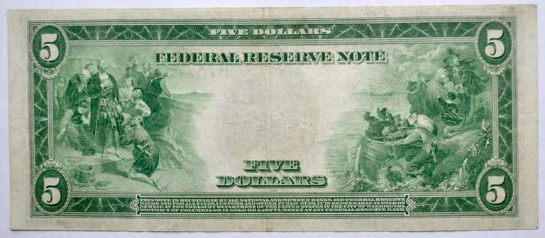 $5 Series of 1914 Landing Of Columbus& William Penn FRNn