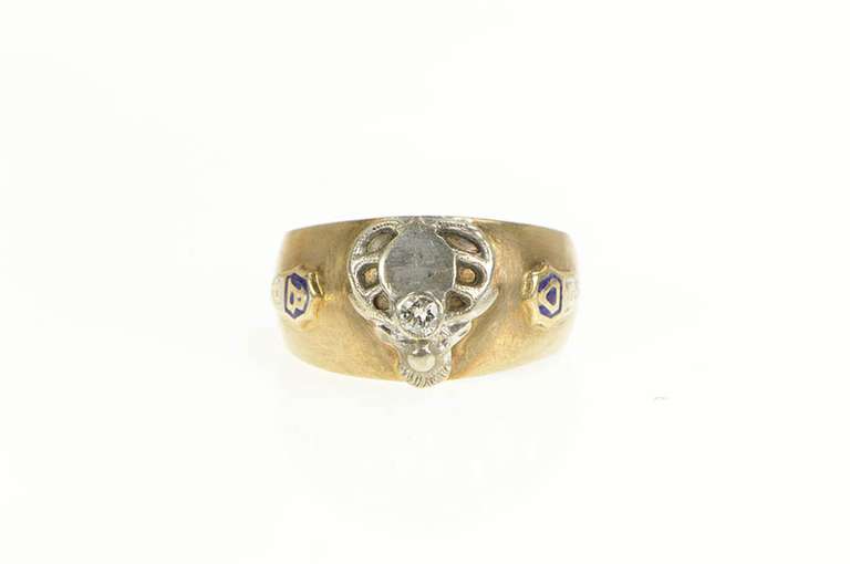 10K Yellow Gold Diamond Benevolent Protective Order Elk Ring