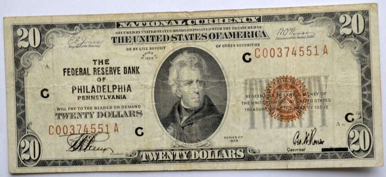 $20 Philadelphia 1929 Series National Currency Note