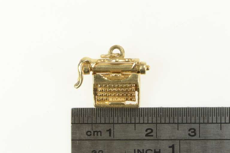 14K Yellow Gold 3D Articulated Typewriter Author Writer Charm/Pendant