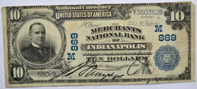 $10 Merchants National Bank Indianapolis 1905 Series National Note