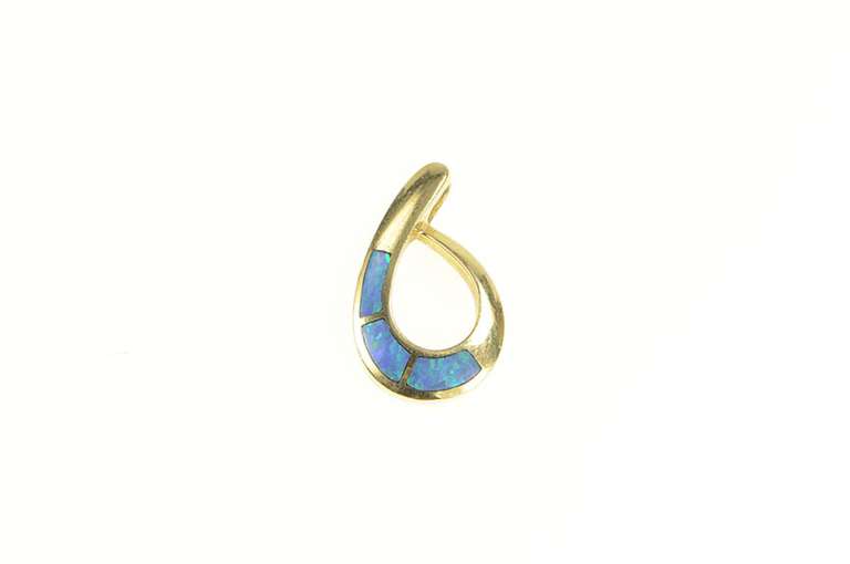 14K Yellow Gold Black Opal Inlay Loop Tear Drop Pendant