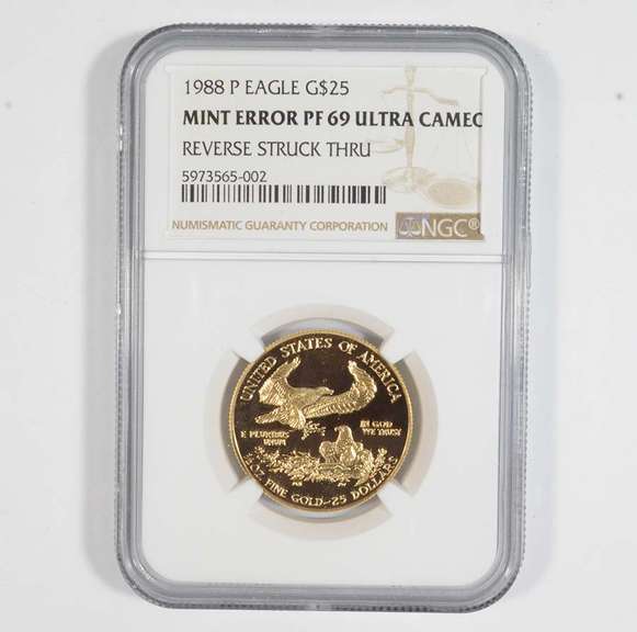 Mint Error PF69UCAM 1988-P $25 American Gold Eagle Rev Struck Thru NGC