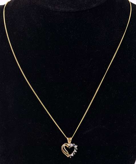 Brilliant Blue Sapphire and Diamond Heart Pendant Necklace in Yellow Gold