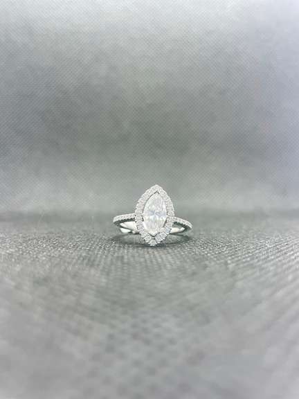 BEAUTIFUL DIAMOND MARQUISE HALO PAVE ENGAGEMENT RING IN 18K WHITE GOLD