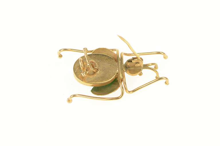 14K Yellow Gold Green Agate 3D Bug Insect Beetle Fly Pin/Brooch