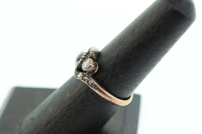 Antique 14kt Rose Gold, Blue Sapphire & Diamond Ring