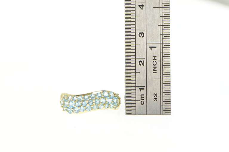 14K Yellow Gold Pave Blue Topaz Encrusted Wavy Band Ring
