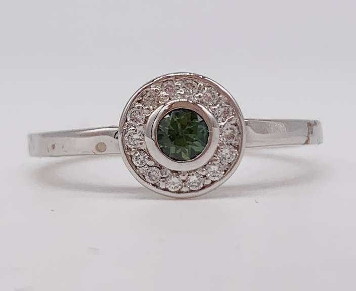 14kt Solid White Gold, Green Sapphire & Diamond Ring