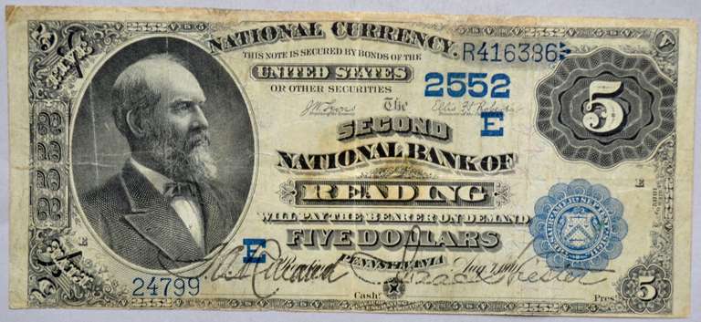 $5 Series Of 1882 Second National Bank Of Reading National Note