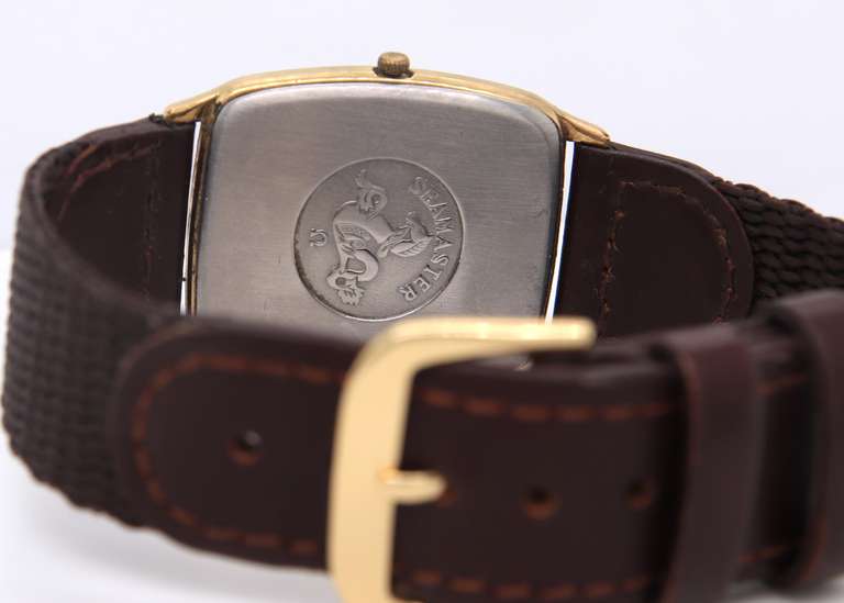 Omega Seamaster Quartz White Dial Date Brown Band Watch