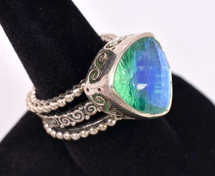 Sterling Ring With Lab Enhanced Blue-green Stone