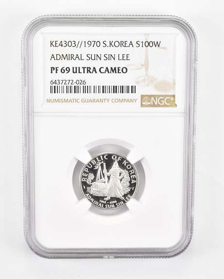 PF69UCAM KE4303//1970 South Korea 100 Silver Won - Sun Sin Lee - NGC