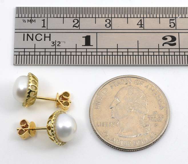 Proper Pearl & Diamond Stud Earrings in 14K YG