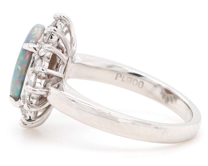 1.30ct Opal and 0.61ctw Diamond Starburst Frame Ring in Platinum