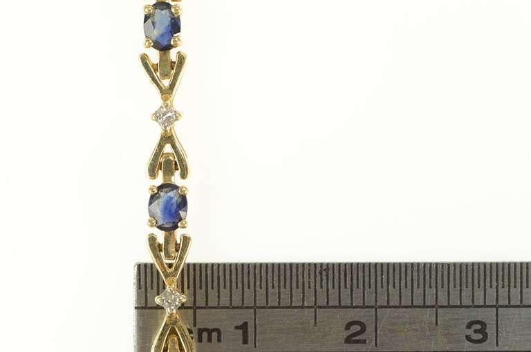 14K Yellow Gold Diamond Sapphire Inset Bowtie Link Tennis Bracelet