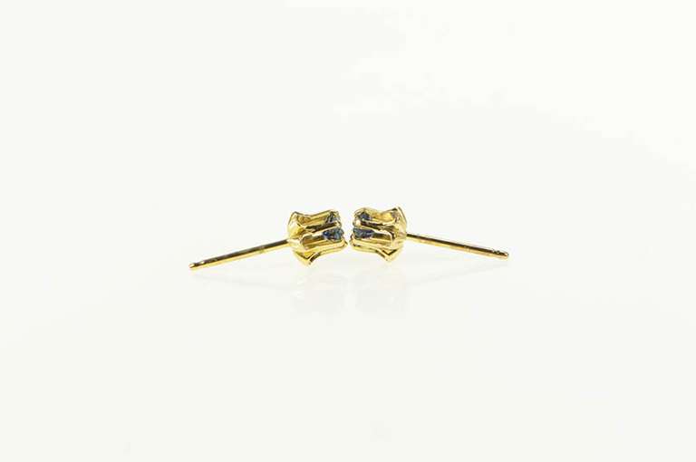 14K Yellow Gold Retro Round Sapphire Solitaire Stud Earrings