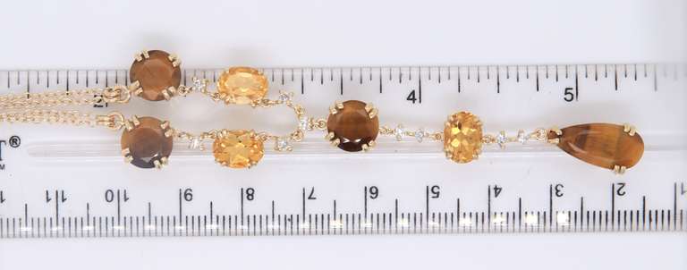 Pleasing Yellow Gold Tiger Eye, Citrine and Diamond Necklace