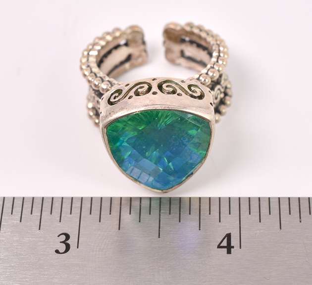 Sterling Ring With Lab Enhanced Blue-green Stone
