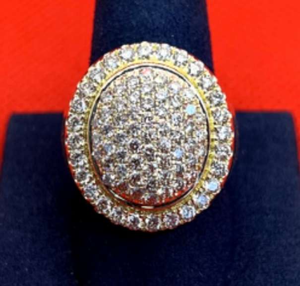 DAZZLING MENS 14K YELLOW GOLD RING WITH 4.00 CARATS OF DIAMOND
