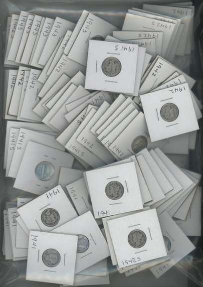 Large lot of 100 assorted mixed date silver Mercury Dimes