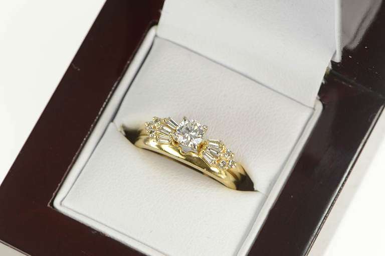 14K Yellow Gold 0.82 Ctw Diamond Baguette Engagement Bridal Ring
