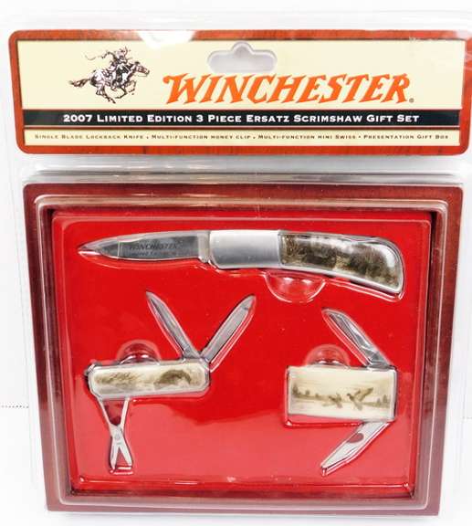 Winchester Ersatz Scrimshaw 3 Knife Set, Sealed