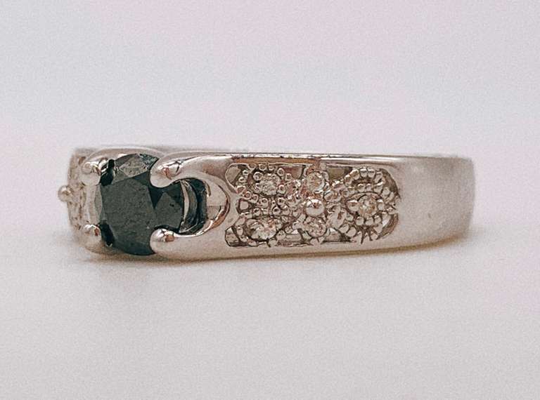 14kt Solid White Gold, Blue Sapphire, and Diamond Ring