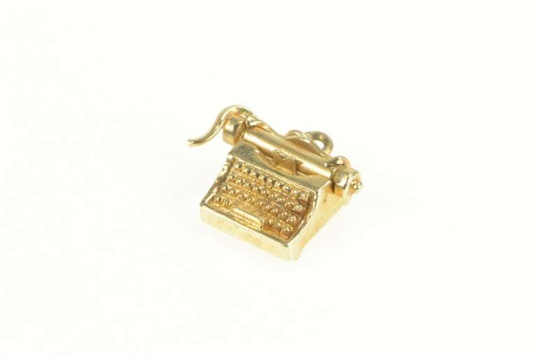 14K Yellow Gold 3D Articulated Typewriter Author Writer Charm/Pendant