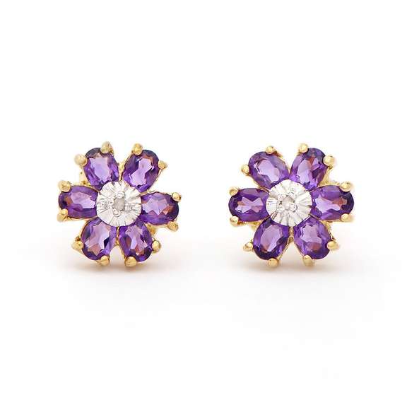 Plated 18KT Yellow Gold 1.92cts Amethyst and Diamond Earrings