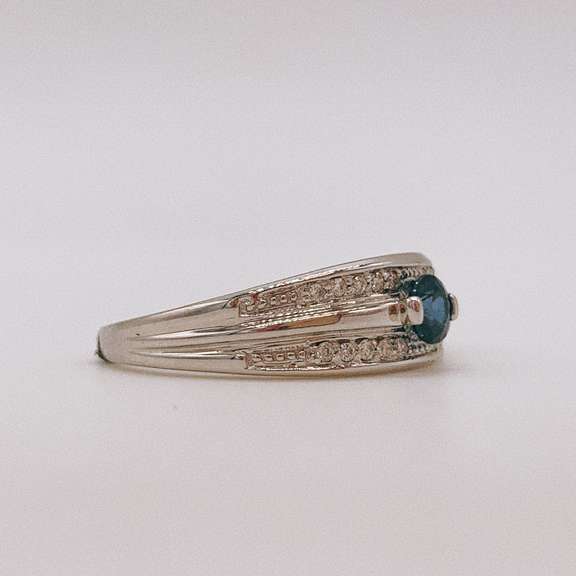 14kt Solid White Gold, Blue Sapphire, & Diamond Ring