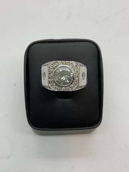 CERTIFIED MENS 14K WHITE GOLD AND DIAMOND RING