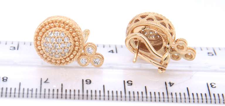 Handsome Yellow Gold Judith Ripka Pave Diamond Earrings