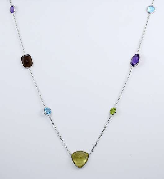 Adorable Multi-Stone Necklace in 14K WG