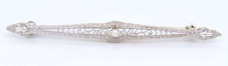 Antique White Gold Pearl Brooch