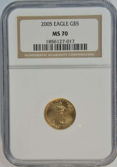Perfect NGC MS70 graded 2005 $5 American Gold Eagle coin